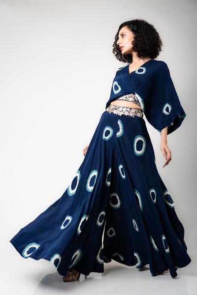 Nupur Kanoi Kaftan Top & Circular Pants Set blue off white festive fusion indian designer wear online shopping melange singapore