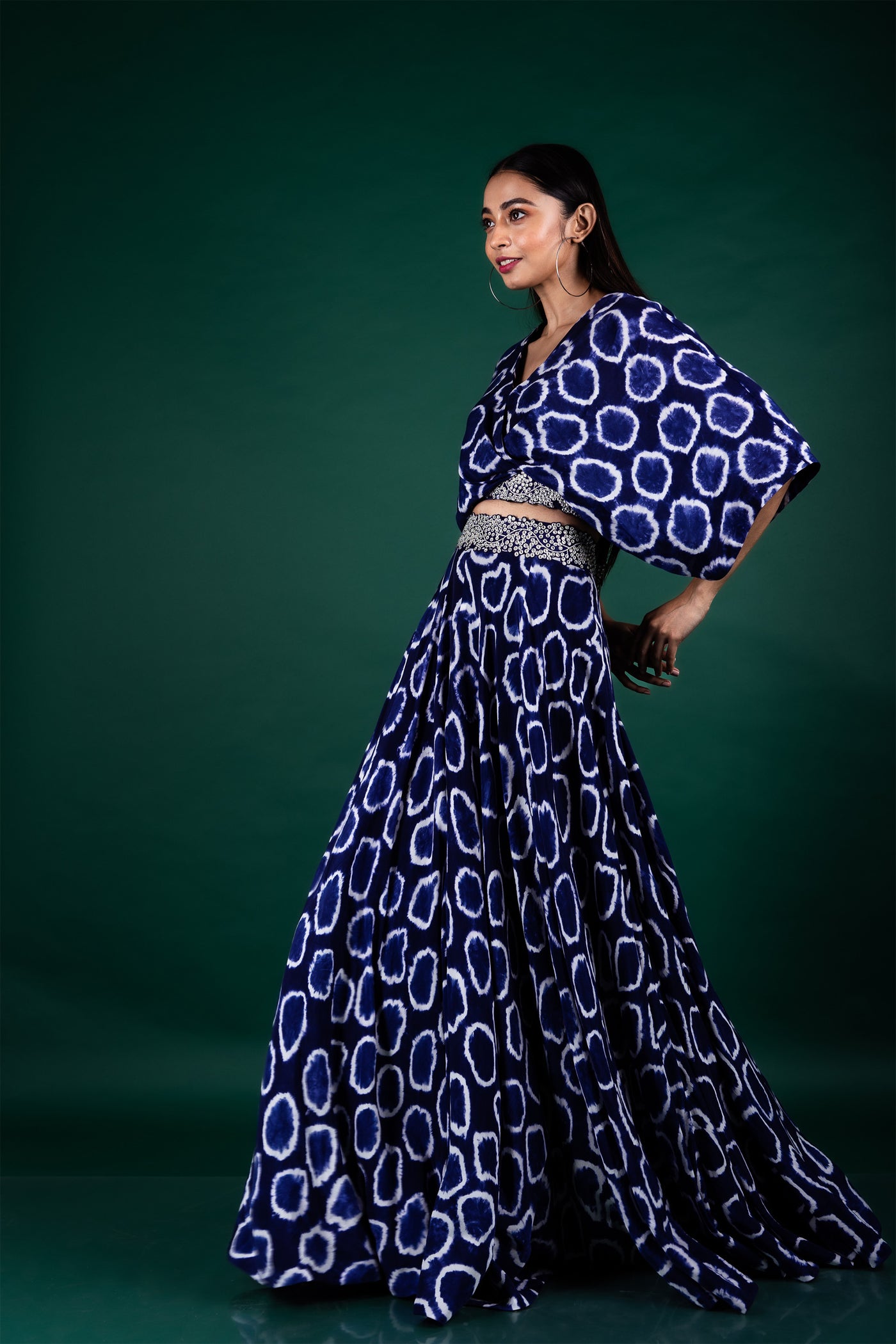 Nupur Kanoi Kaftan Top & Circular Pants Set blue off white festive fusion indian designer wear online shopping melange singapore