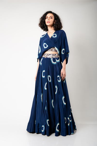 Nupur Kanoi Kaftan Top & Lehenga Set blue off white festive fusion indian designer wear online shopping melange singapore