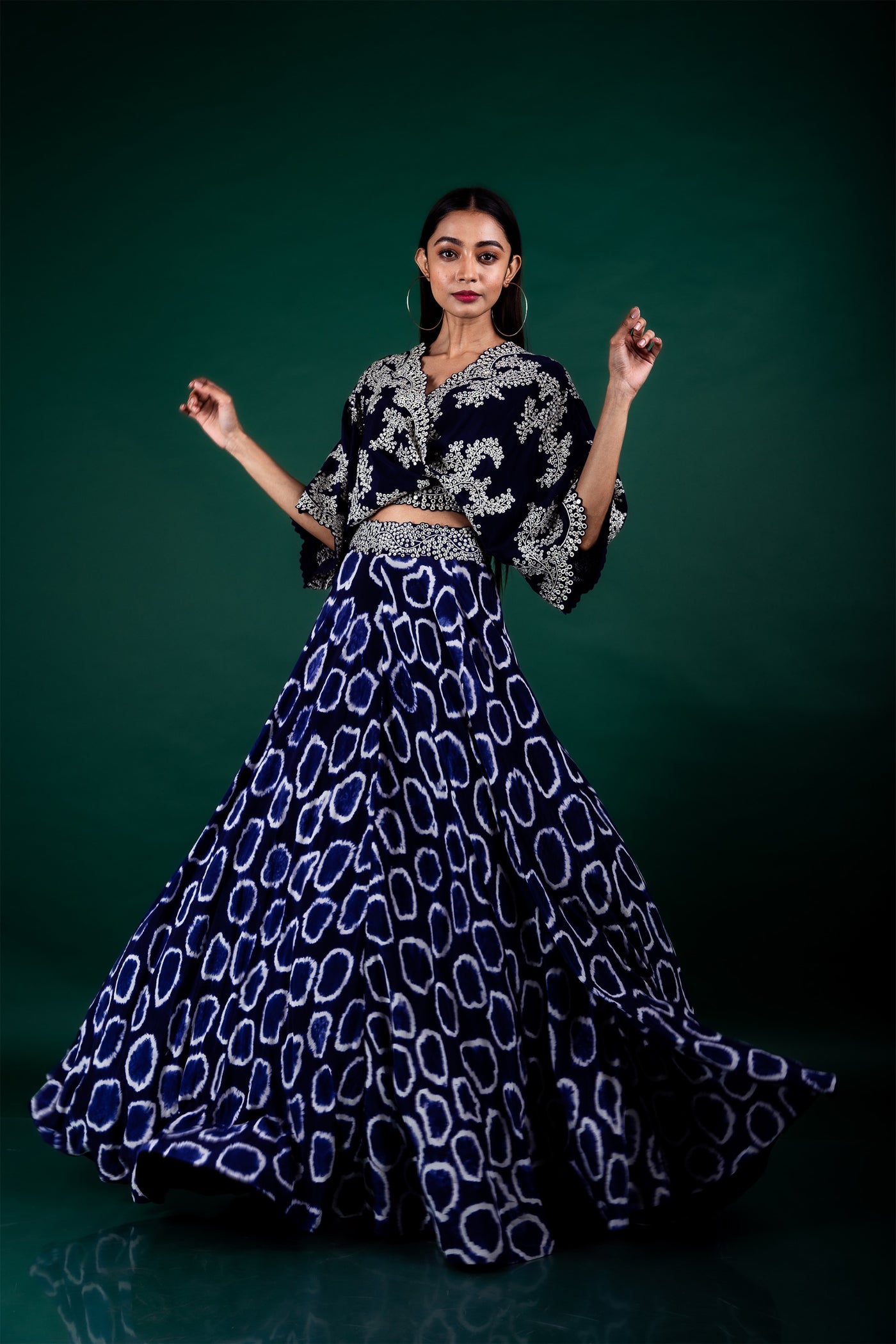 Nupur Kanoi Kaftan Top & Lehenga Set blue off white festive fusion indian designer wear online shopping melange singapore