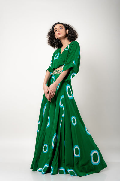 Nupur Kanoi Kaftan Top & Lehenga Set green off white festive fusion indian designer wear online shopping melange singapore