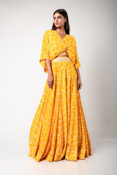 Nupur Kanoi Kaftan Top & Lehenga Set mustard festive fusion indian designer wear online shopping melange singapore