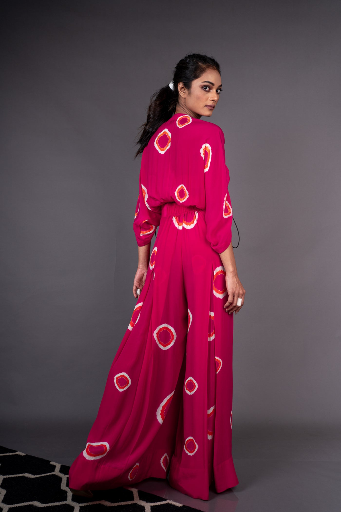 Nupur Kanoi Kimono Box Pleated Jumpsuit Rani, Orange and Off-white Online Shopping Melange Singapore Indian Designer Wear