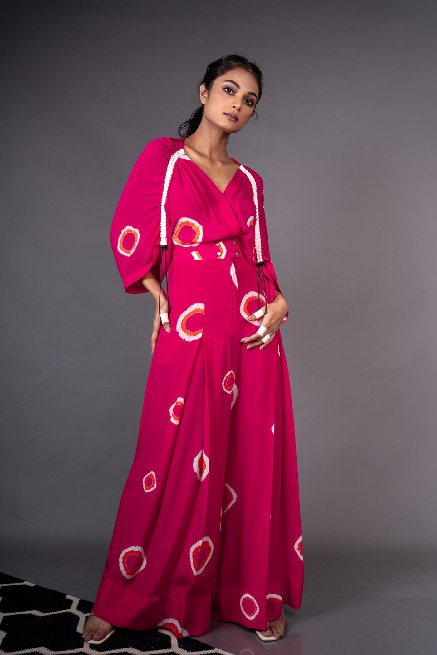 Nupur Kanoi Kimono Box Pleated Jumpsuit Rani, Orange and Off-white Online Shopping Melange Singapore Indian Designer Wear