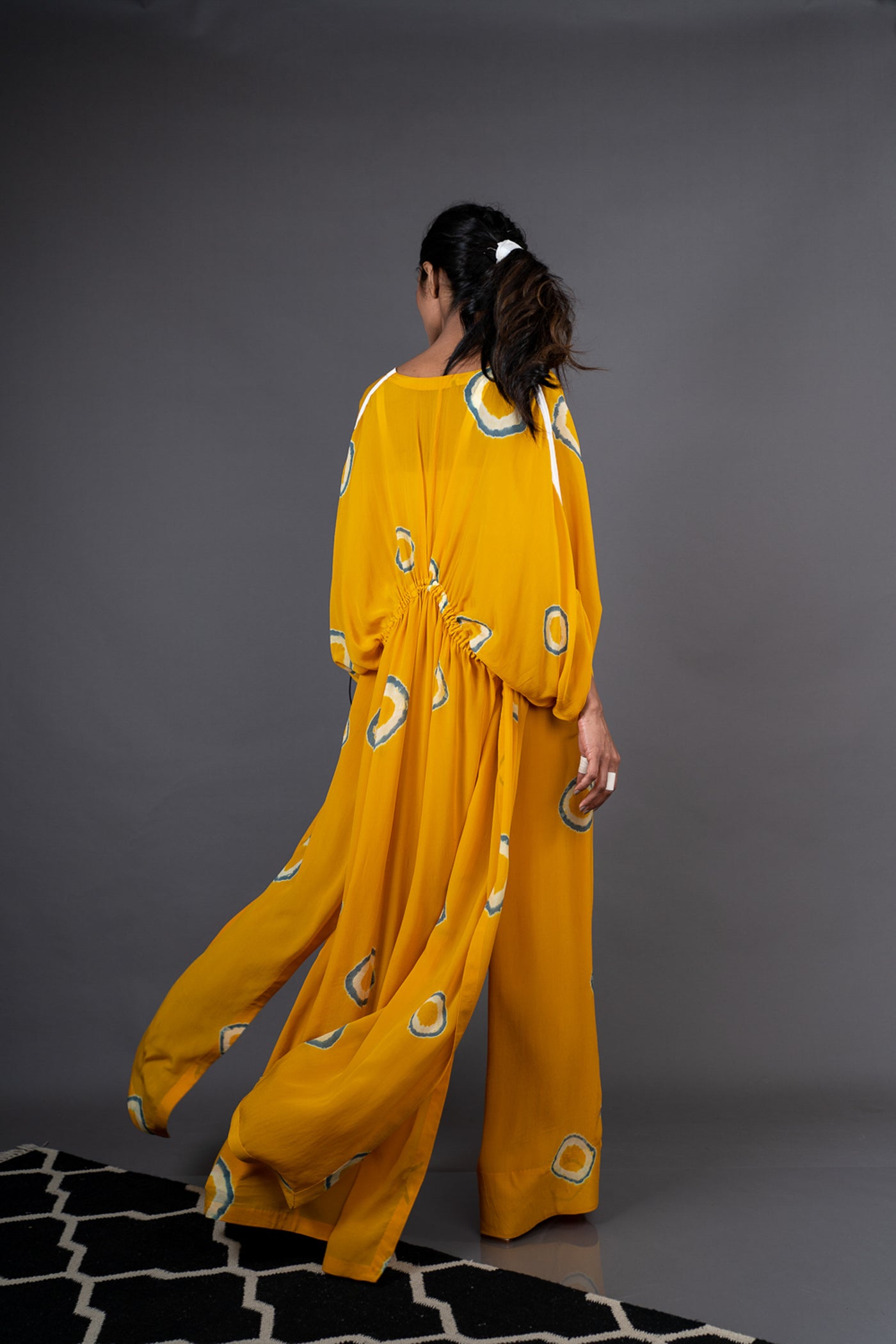 Nupur Kanoi Kimono Gather Jacket With Blouse and Pants Set Mustard and Grey Online Shopping Melange Singapore Indian Designer Wear