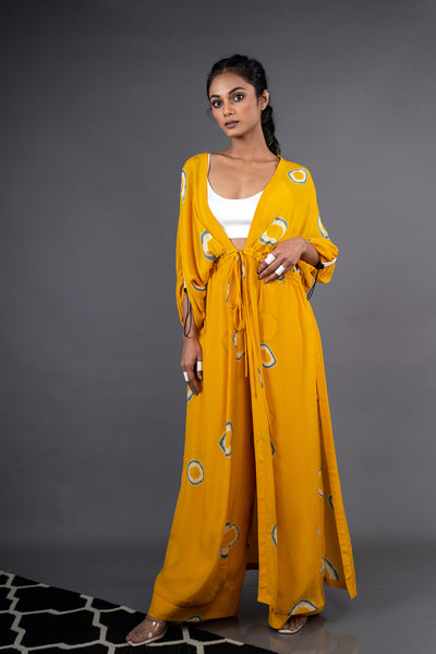 Nupur Kanoi Kimono Gather Jacket With Blouse and Pants Set Mustard and Grey Online Shopping Melange Singapore Indian Designer Wear