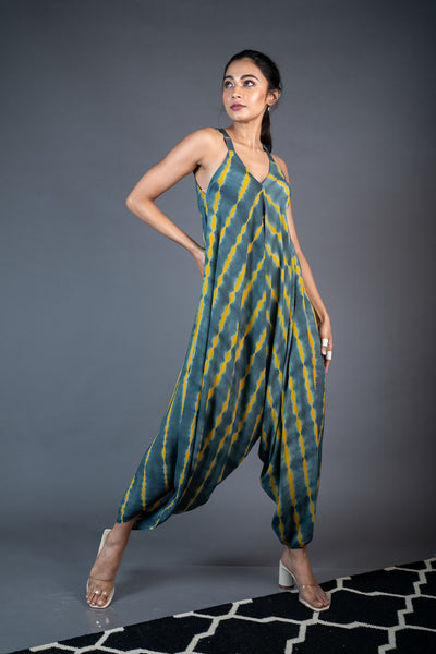 Nupur Kanoi Kimono Gather Jacket With Strappy Jumpsuit Set Mustard and Grey Online Shopping Melange Singapore Indian Designer Wear