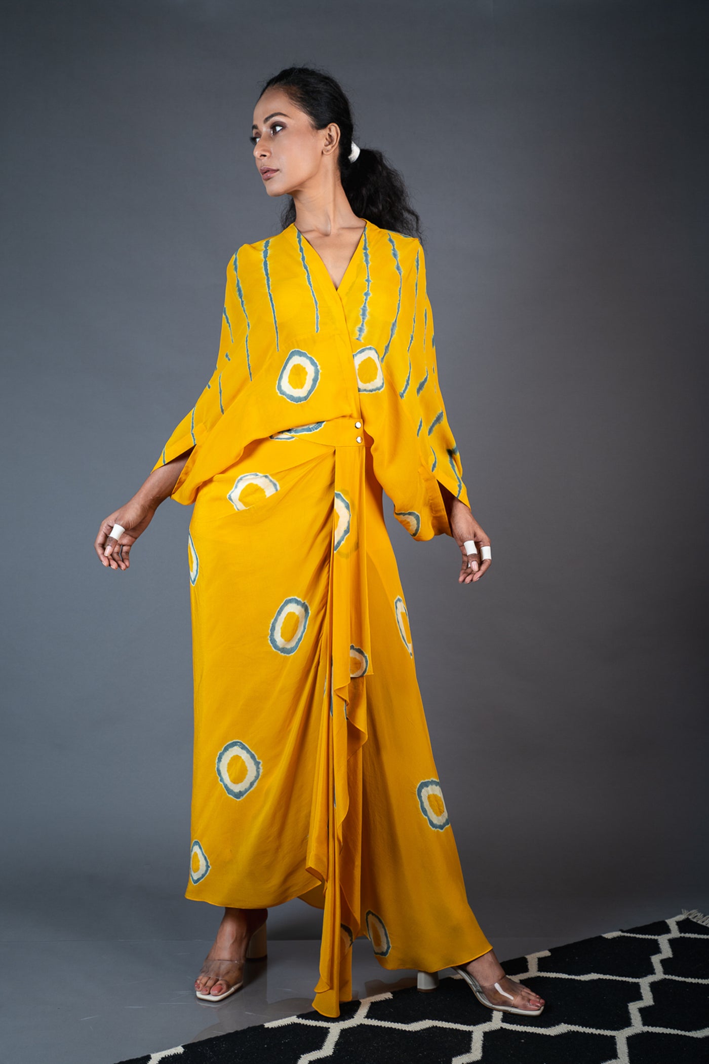 Nupur Kanoi Kite Wrap Dress Mustard and GreyOnline Shopping Melange Singapore Indian Designer Wear