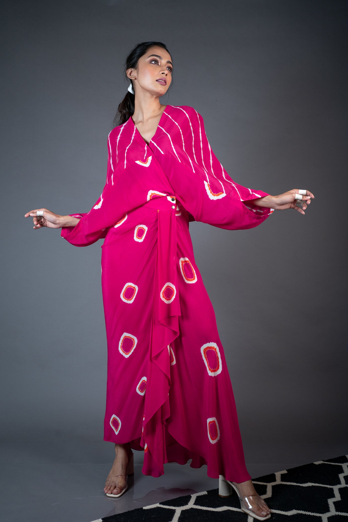 Nupur Kanoi Kite Wrap Dress Rani, Orange and Off-white Online Shopping Melange Singapore Indian Designer Wear