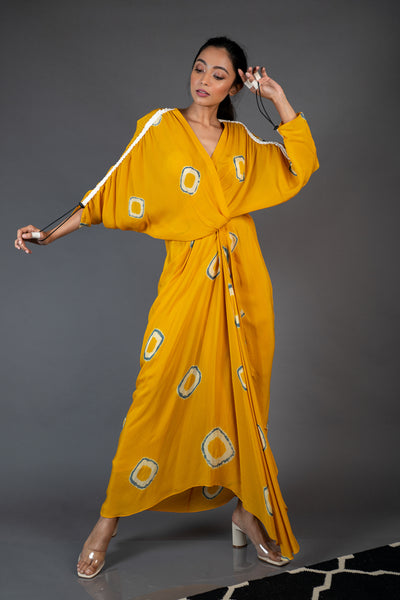 Nupur Kanoi KK Wrap Dress Mustard and Grey Online Shopping Melange Singapore Indian Designer Wear