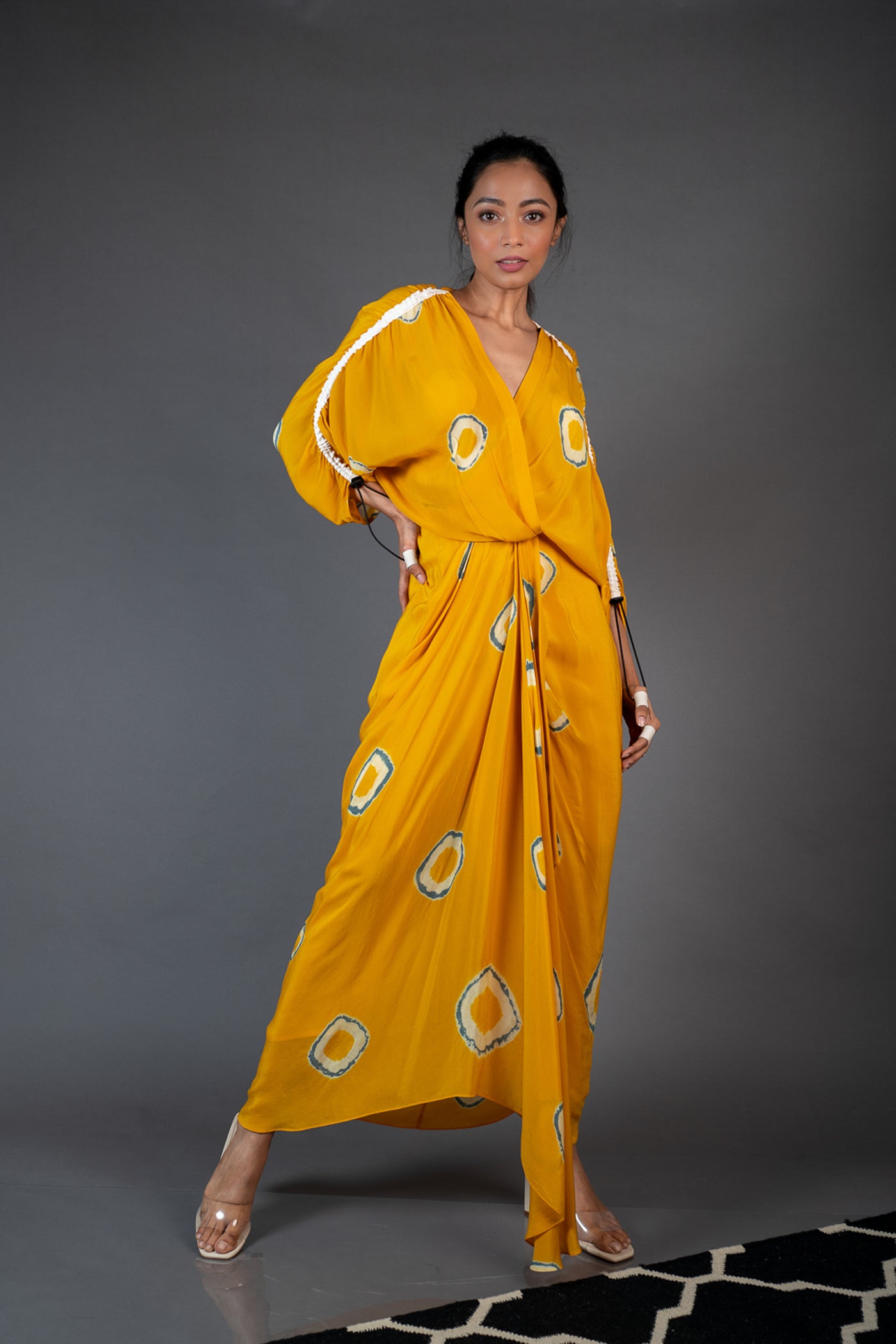 Nupur Kanoi KK Wrap Dress Mustard and Grey Online Shopping Melange Singapore Indian Designer Wear