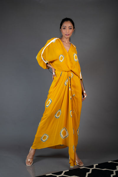 Nupur Kanoi KK Wrap Dress Mustard and Grey Online Shopping Melange Singapore Indian Designer Wear