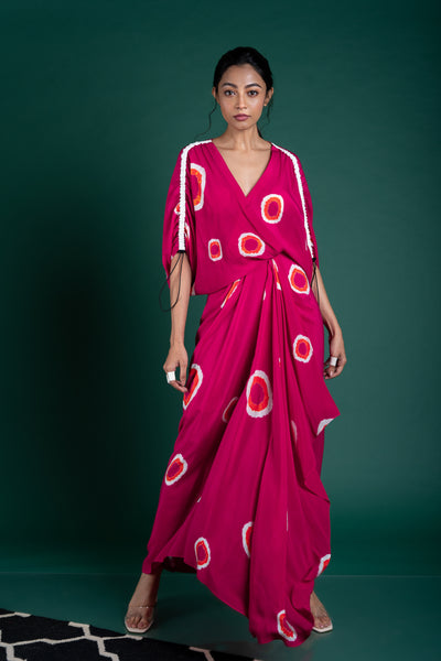 Nupur Kanoi KK Wrap Dress Rani, Orange and Off-white Online Shopping Melange Singapore Indian Designer Wear