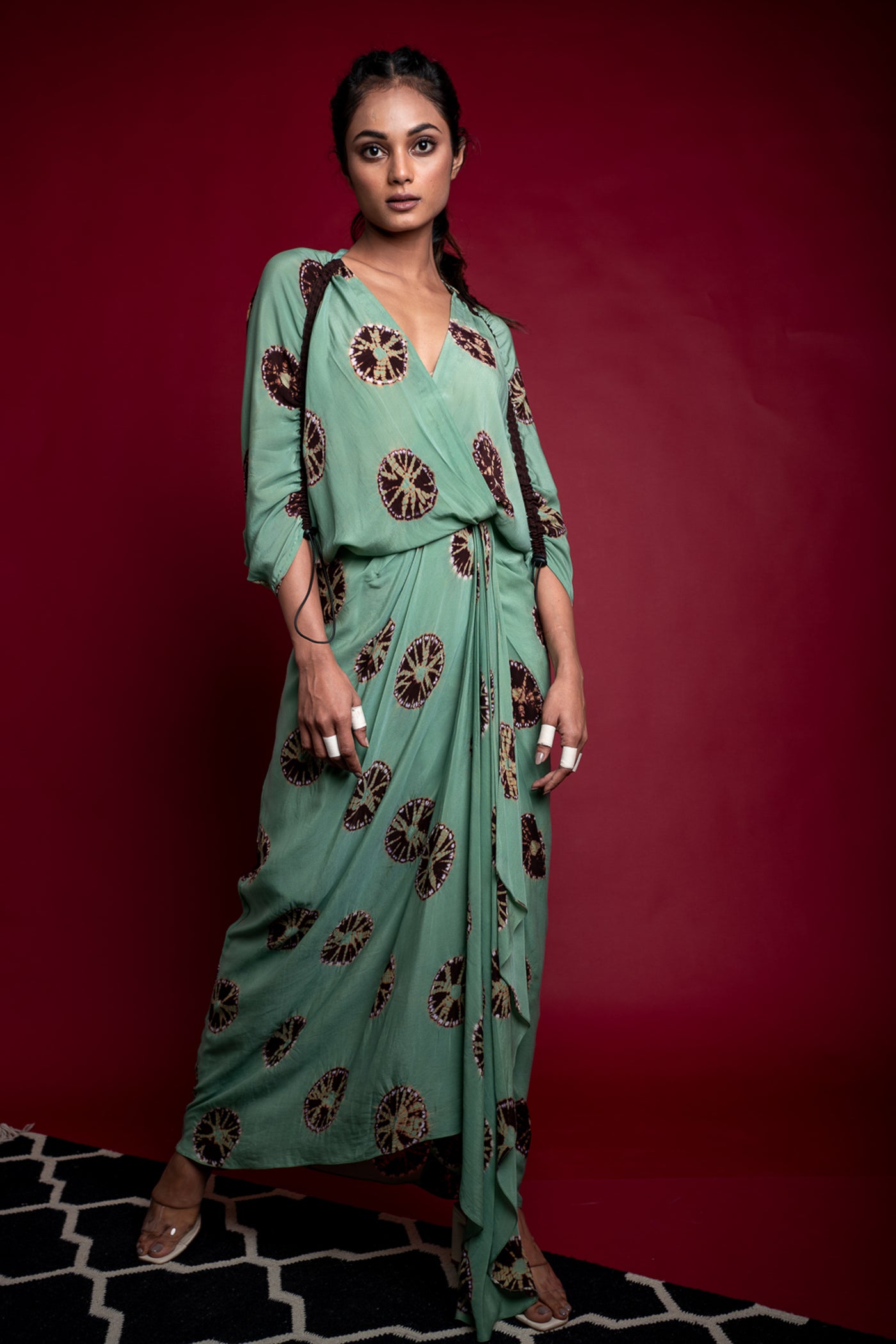 Nupur Kanoi KK Wrap Dress Sage-Green and Brown Online Shopping Melange Singapore Indian Designer Wear