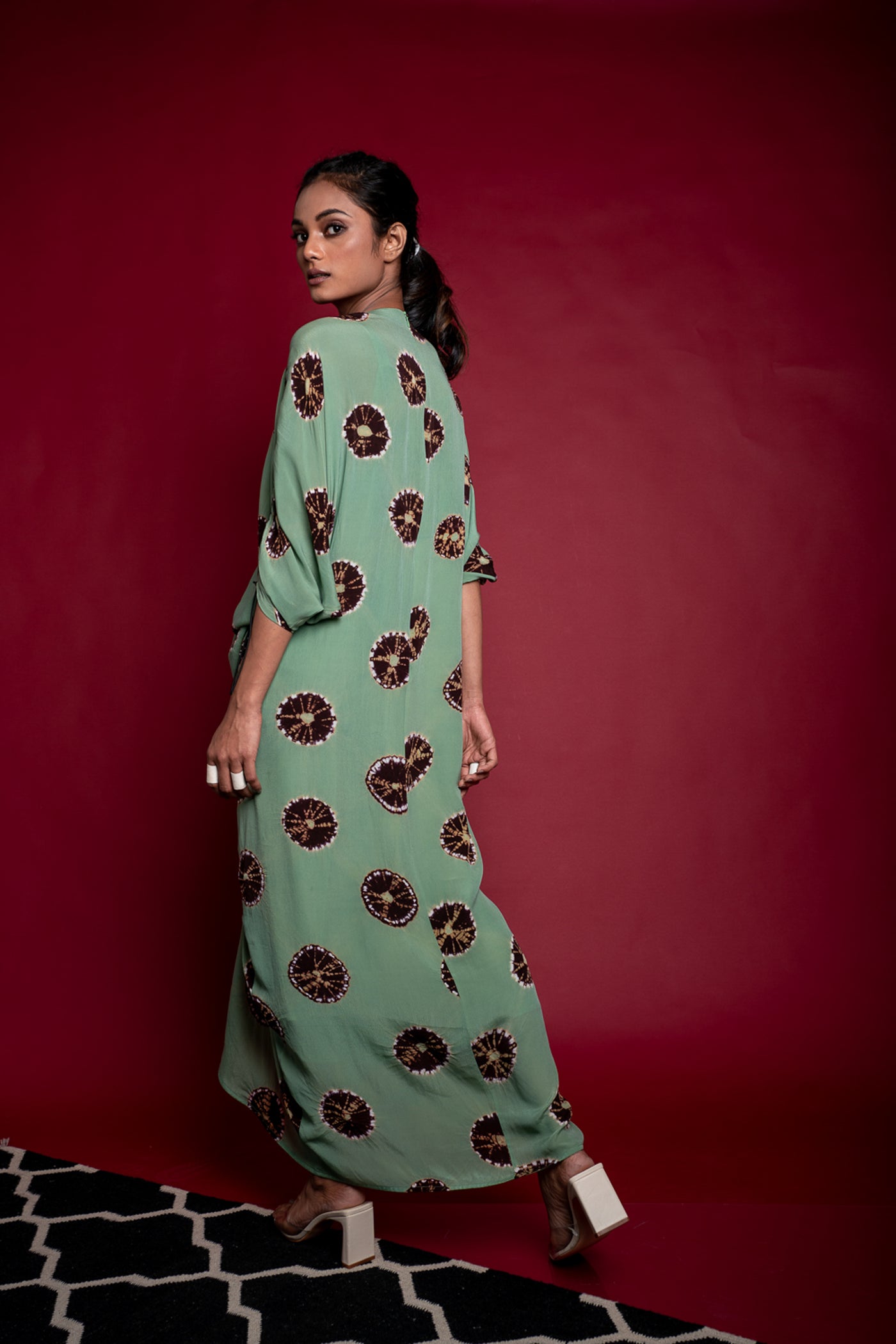 Nupur Kanoi New Rekha Dress Sage-Green and Brown Online Shopping Melange Singapore Indian Designer Wear