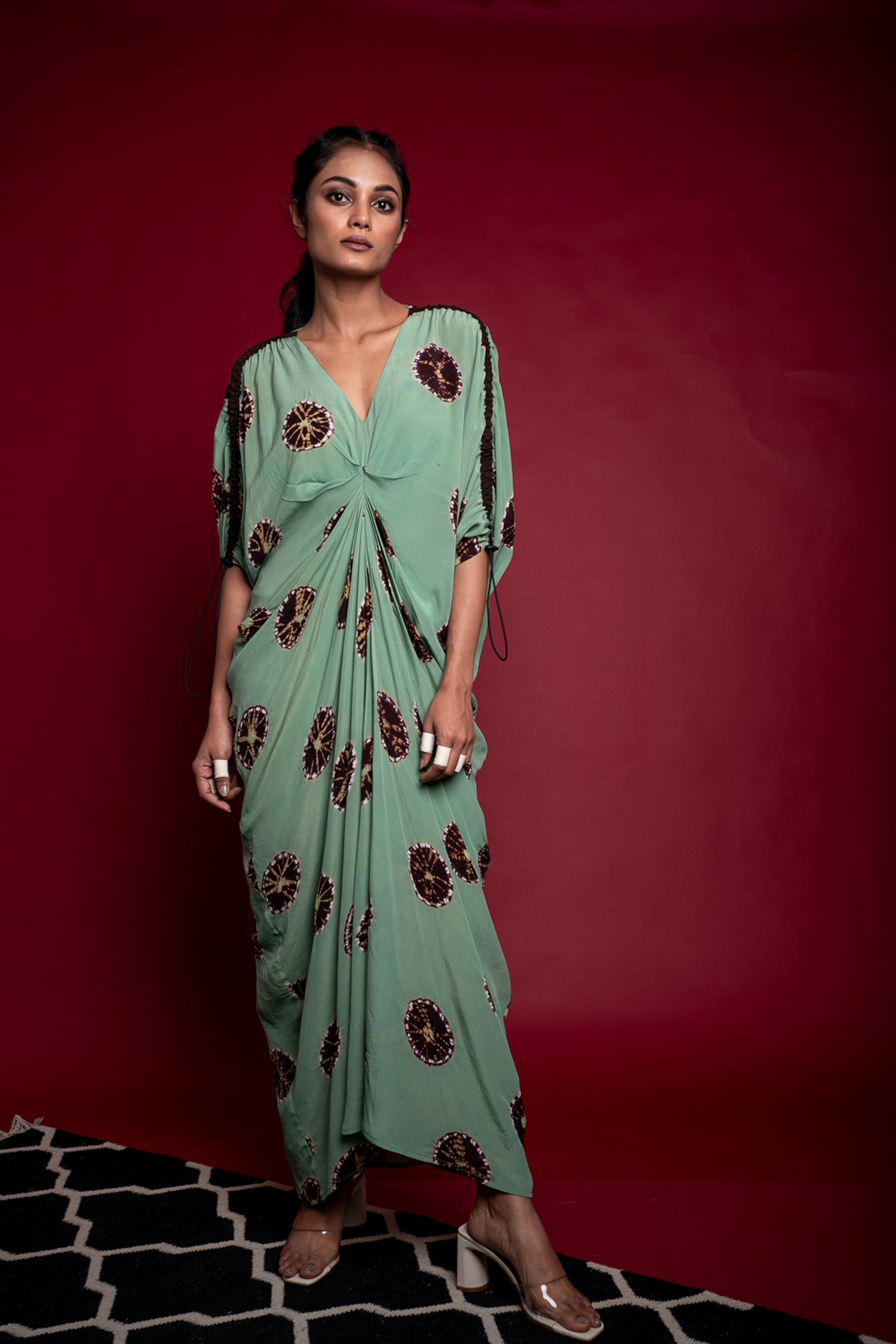 Nupur Kanoi New Rekha Dress Sage-Green and Brown Online Shopping Melange Singapore Indian Designer Wear