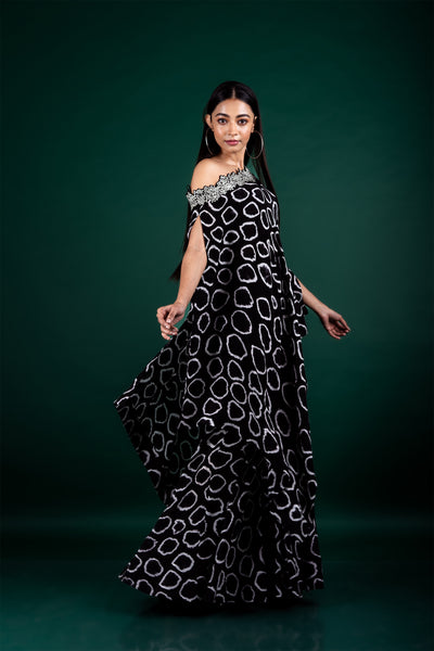 Nupur Kanoi Off-shoulder Cape & Gharara Set black off white festive fusion indian designer wear online shopping melange singapore