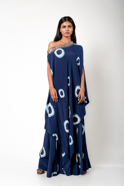 Nupur Kanoi Off-shoulder Cape & Gharara Set blue off white festive fusion indian designer wear online shopping melange singapore