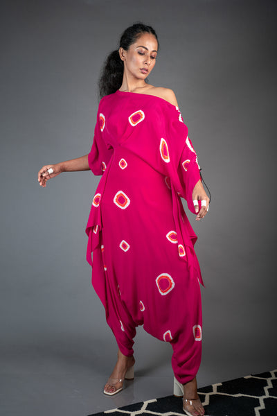 Nupur Kanoi Off-shoulder Dhoti Jumpsuit Rani, Orange and Off-white Online Shopping Melange Singapore Indian Designer Wear