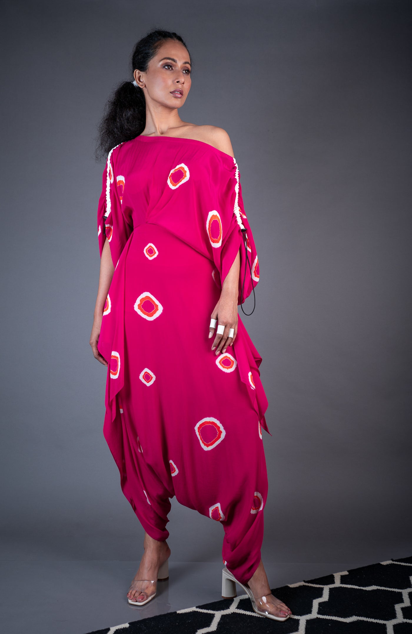 Nupur Kanoi Off-shoulder Dhoti Jumpsuit Rani, Orange and Off-white Online Shopping Melange Singapore Indian Designer Wear