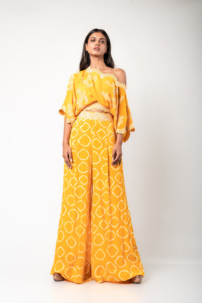 Nupur Kanoi Off-shoulder Top & A-line Pants Set mustard festive fusion indian designer wear online shopping melange singapore