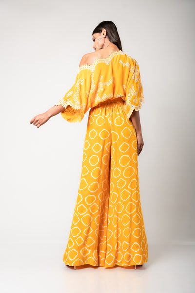 Nupur Kanoi Off-shoulder Top & A-line Pants Set mustard festive fusion indian designer wear online shopping melange singapore