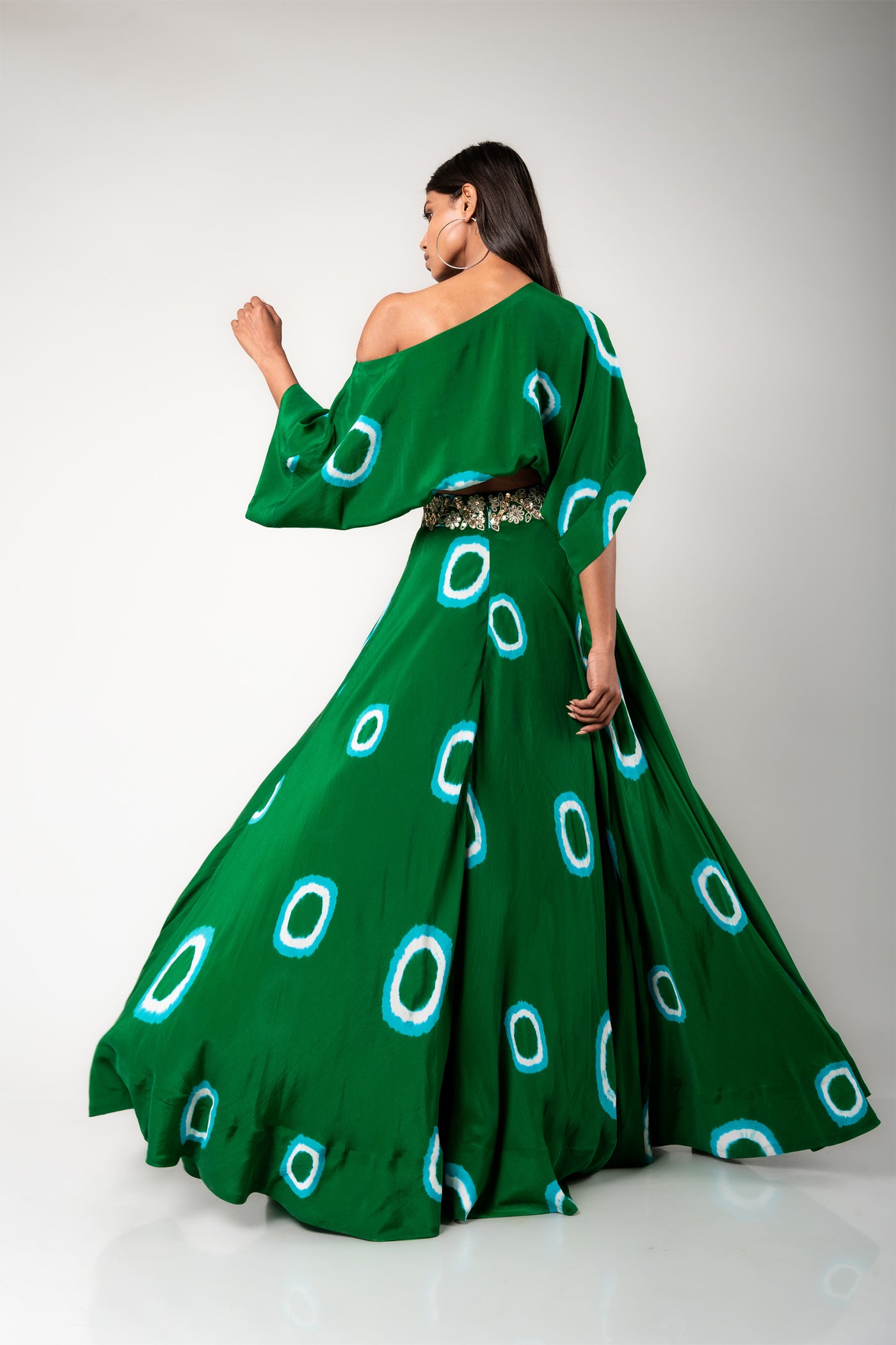 Nupur Kanoi Off-shoulder Top & Lehenga Set green off white festive fusion indian designer wear online shopping melange singapore