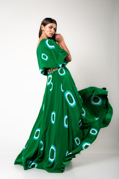 Nupur Kanoi Off-shoulder Top & Lehenga Set green off white festive fusion indian designer wear online shopping melange singapore