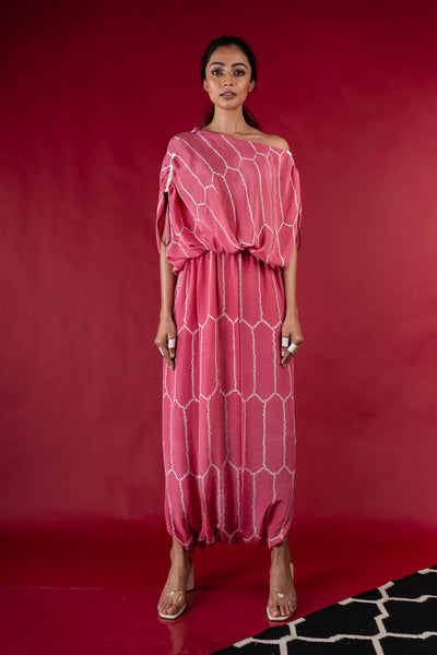 Nupur Kanoi Off Shoulder Dhoti Jumpsuit Old-rose Online Shopping Melange Singapore Indian Designer Wear