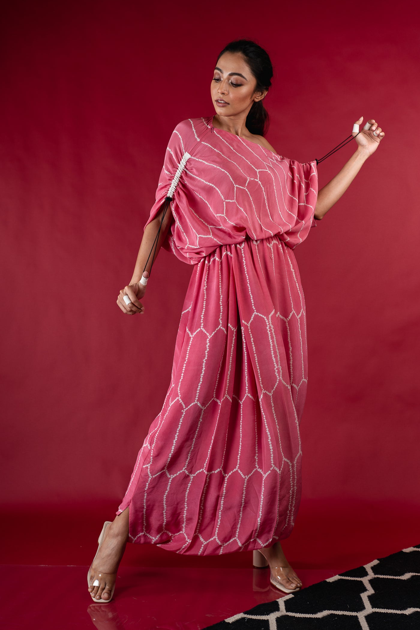 Nupur Kanoi Off Shoulder Dhoti Jumpsuit Old-rose Online Shopping Melange Singapore Indian Designer Wear