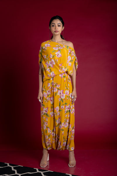 Nupur Kanoi Off Shoulder Dhoti Jumpsuit Yellow Online Shopping Melange Singapore Indian Designer Wear