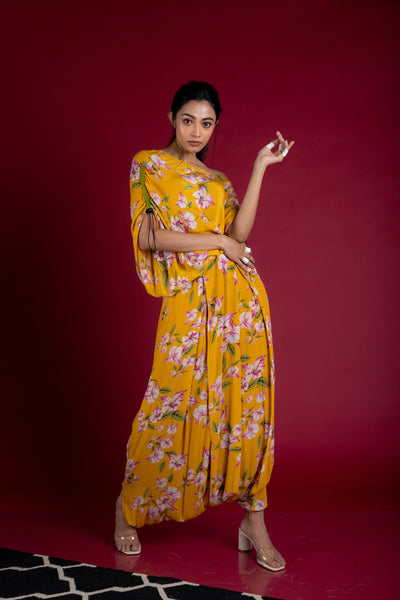 Nupur Kanoi Off Shoulder Dhoti Jumpsuit Yellow Online Shopping Melange Singapore Indian Designer Wear