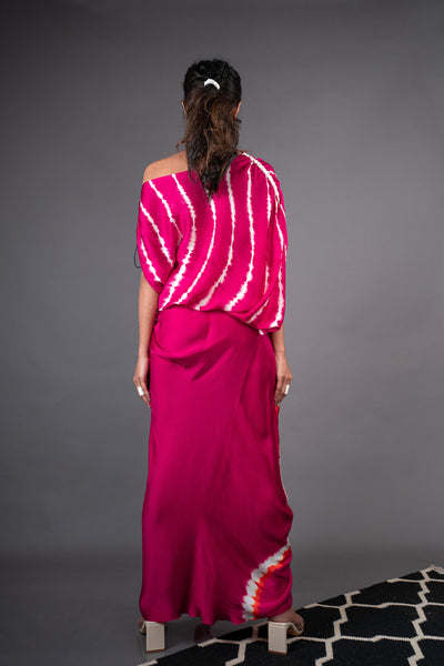Nupur Kanoi Off Shoulder Top With Cowl Skirt Set Rani, Orange and Off-white Online Shopping Melange Singapore Indian Designer Wear