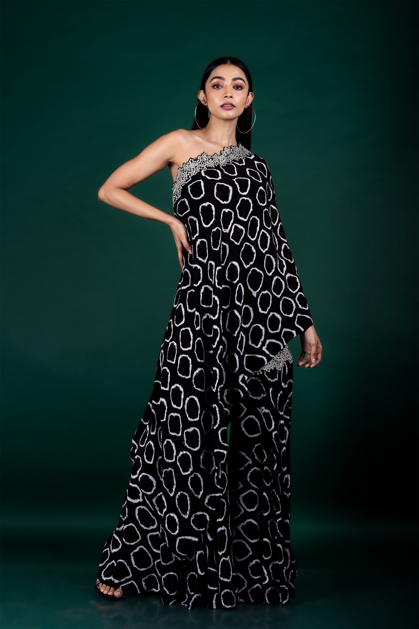 Nupur Kanoi One-shoulder Cape & Gharara Set black off white festive fusion indian designer wear online shopping melange singapore