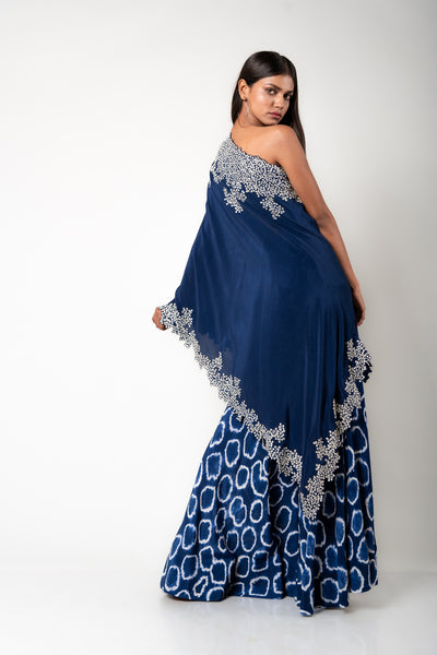 Nupur Kanoi One-shoulder Cape & Gharara Set blue off white festive fusion indian designer wear online shopping melange singapore
