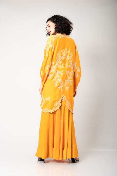 Nupur Kanoi Short Kite & Gharara Set mustard festive fusion indian designer wear online shopping melange singapore