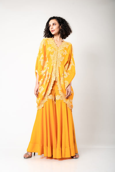 Nupur Kanoi Short Kite & Gharara Set mustard festive fusion indian designer wear online shopping melange singapore