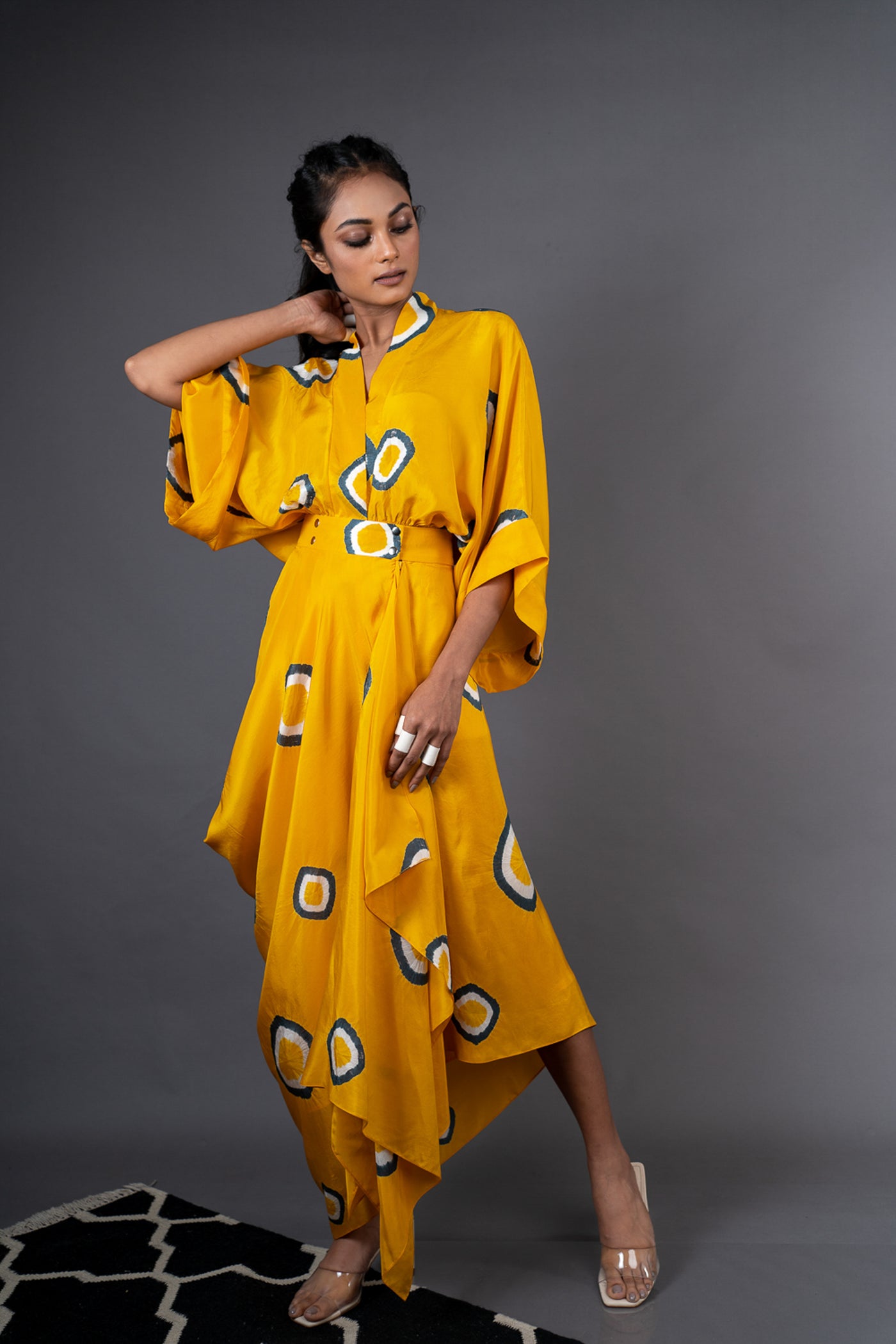 Nupur Kanoi SS2 Dress Mustard and Grey Online Shopping Melange Singapore Indian Designer Wear