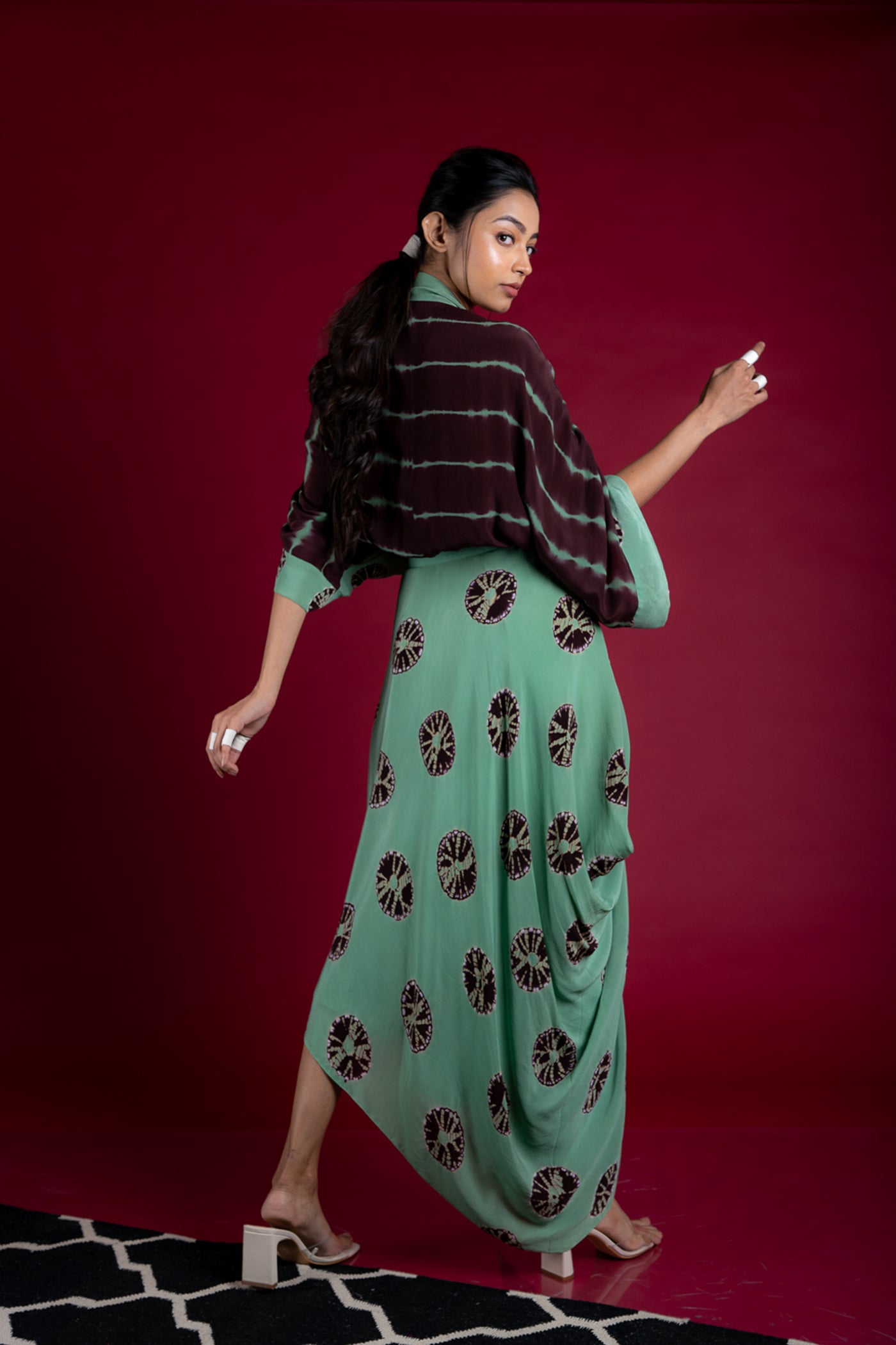 Nupur Kanoi SS2 Dress Sage-Green and Brown Online Shopping Melange Singapore Indian Designer Wear