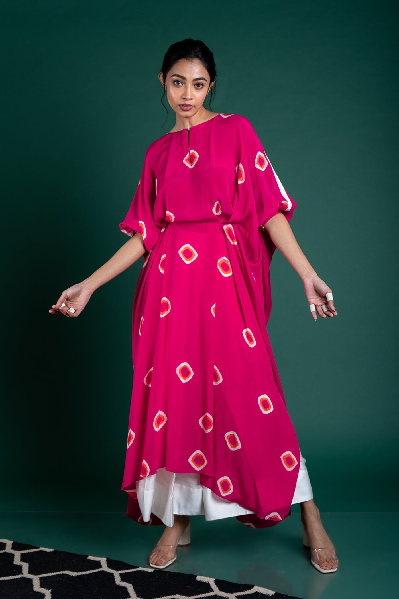 Nupur Kanoi Tie-up Kaftan Kurta With Lungi Set Rani, Orange and Off-white Online Shopping Melange Singapore Indian Designer Wear