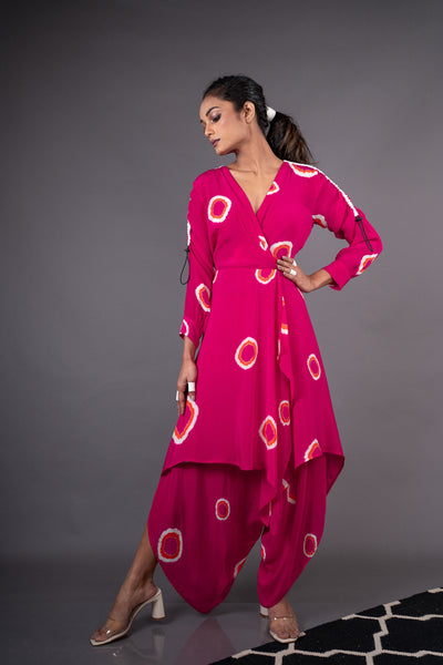 Nupur Kanoi Wrap T-shirt Dhoti Jumpsuit Rani, Orange and Off-white Online Shopping Melange Singapore Indian Designer Wear