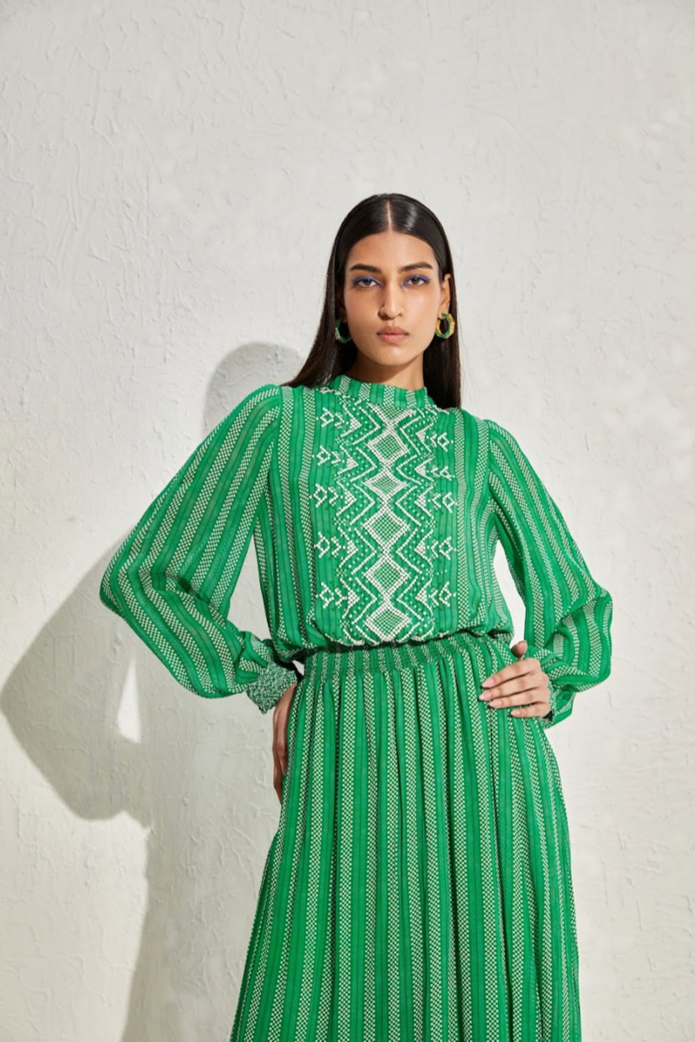 Namrata Joshipura Aster Stripes Gathered Waist Dress indian designer online shopping melange singapore