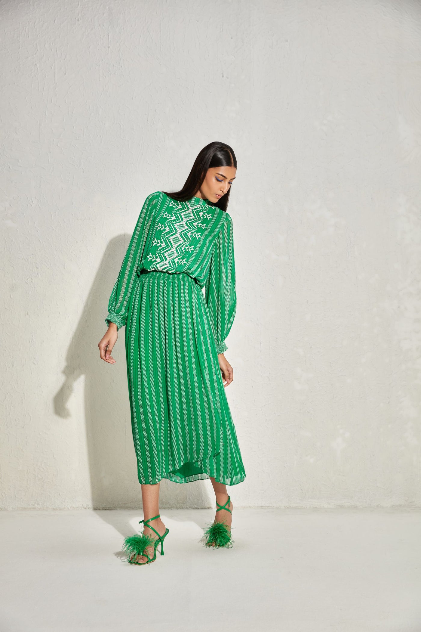 Namrata Joshipura Aster Stripes Gathered Waist Dress indian designer online shopping melange singapore