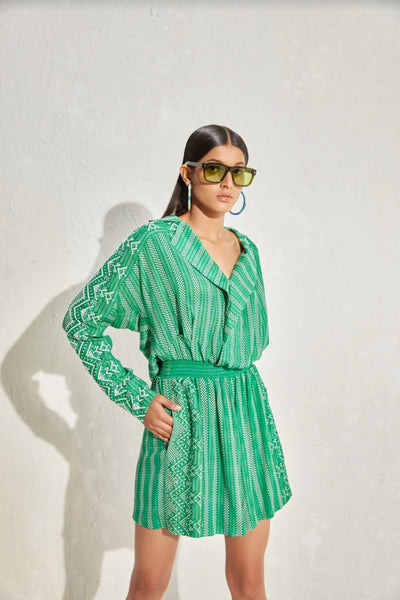 Namrata Joshipura Aster Stripes Wide Collar Playsuit indian designer online shopping melange singapore