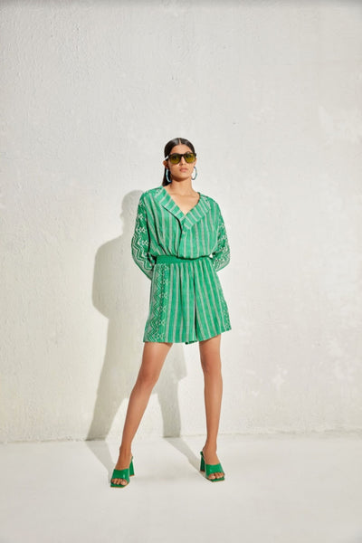 Namrata Joshipura Aster Stripes Wide Collar Playsuit indian designer online shopping melange singapore