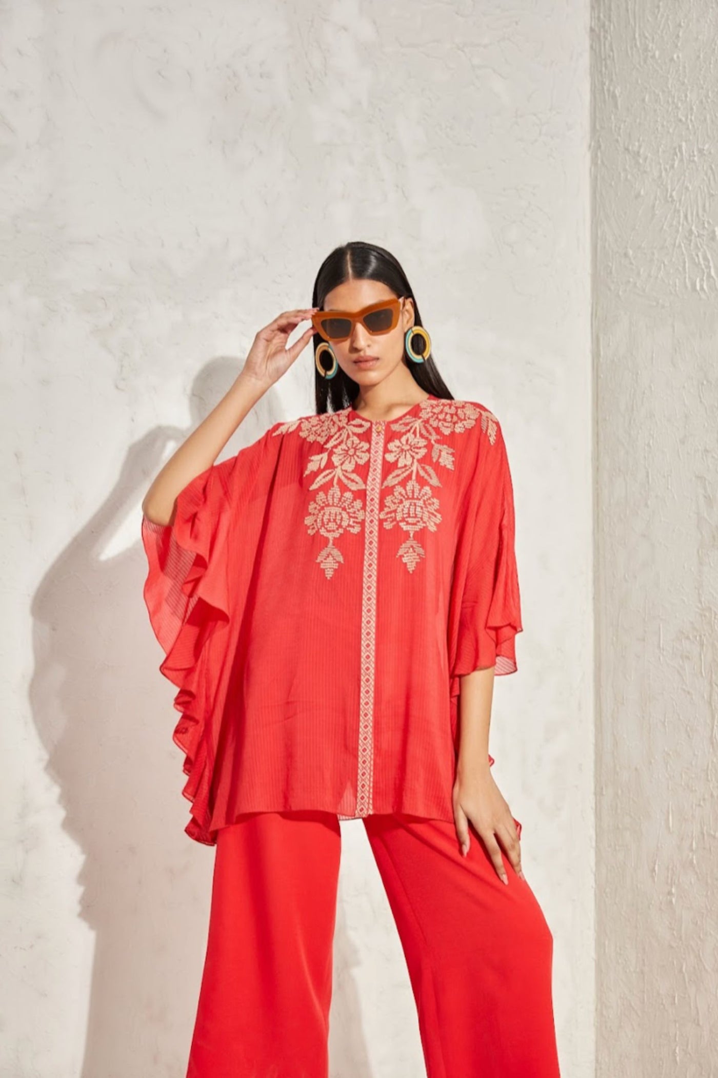 Namrata Joshipura Forsythia Frill Sleeve Kaftan Top Indian designer online shopping melange singapore