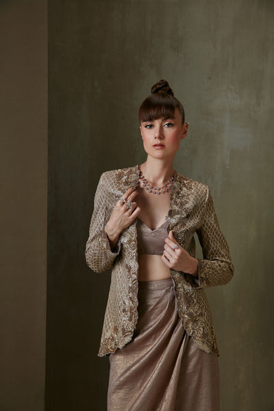 Namrata Joshipura Lunaria Jacket Skirt Set gold indian designer fashion online shopping melange singapore