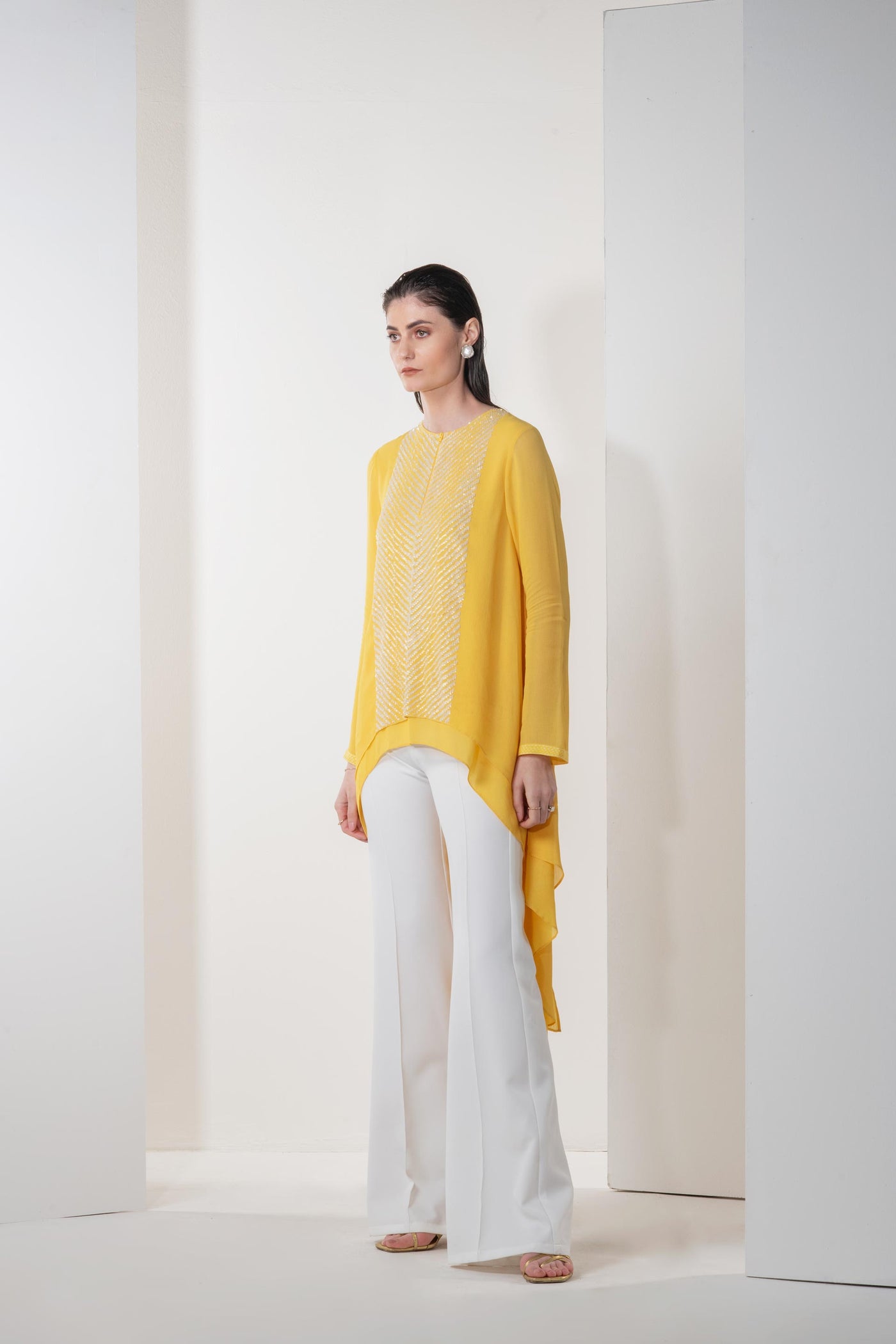 Namrata Joshipura Metallic Cord Double Layer Tunic yellow western indian designer wear online shopping melange singapore