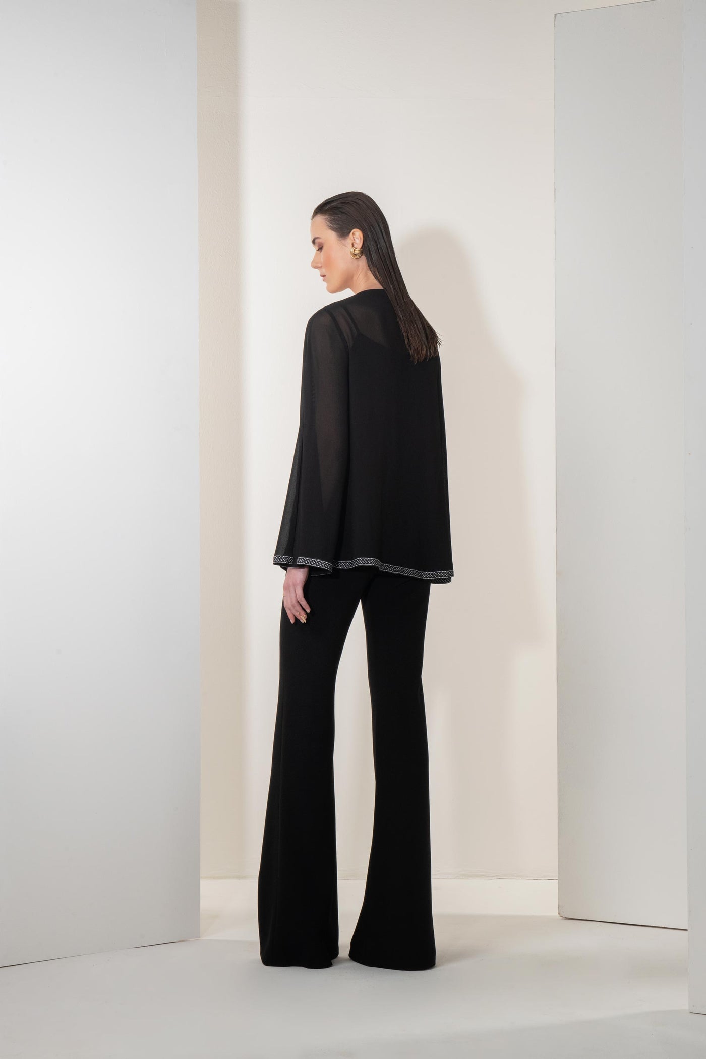 Namrata Joshipura Metallic Cord Split Sleeve Top black western indian designer wear online shopping melange singapore