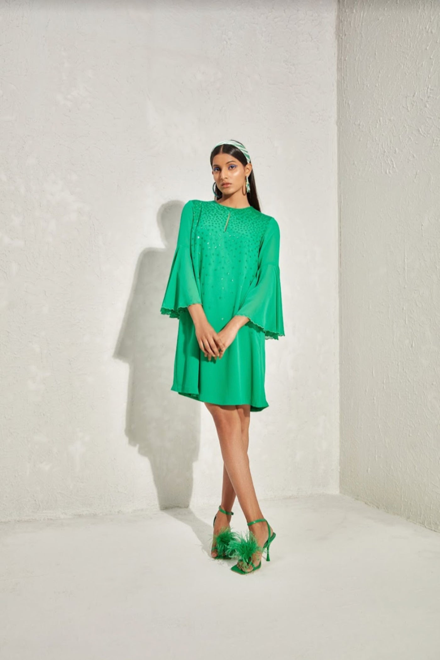 Namrata Joshipura Metallic Quad Flared Sleeve Dress indian designer online shopping melange singapore